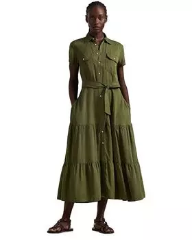 Платье-рубашка с поясом Lauren Ralph Lauren, зеленый