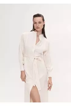 Платье-рубашка с поясом Mango, экрю