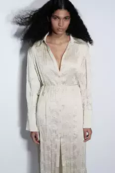 Платье-рубашка с поясом с галстуком H&M, бежевый
