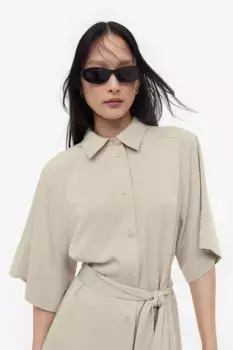 Платье-рубашка с поясом с галстуком H&M, бежевый