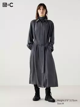 Платье-Рубашка с поясом Uniqlo, серый