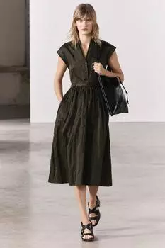 Платье-рубашка с поясом ZARA, хаки