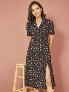 Платье-рубашка с принтом арбуза Yumi, черный/разноцветный