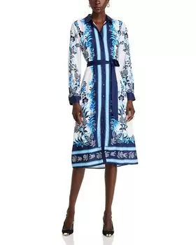 Платье-рубашка с принтом и поясом T Tahari, мультиколор