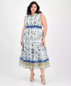 Платье-рубашка с принтом и присборенной талией Plus Size Patio Anne Klein, мультиколор