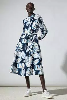 Платье-рубашка с принтом в виде листьев LUISA CERANO, цвет the blue leaf print