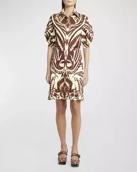 Платье-рубашка с пышными рукавами и африканским принтом Etro, цвет Print On Beige Base
