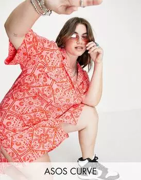 Платье-рубашка с ярким принтом в виде банданы ASOS DESIGN Curve