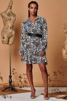 Платье-Рубашка с расклешенным подолом и завязками на манжетах Jolie Moi, белый