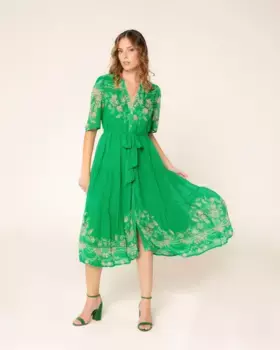 Платье-рубашка с рукавами-фонариками и поясом-бантом Niza, зеленый