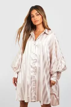 Платье-рубашка с рукавами в полоску Boohoo, шампанское