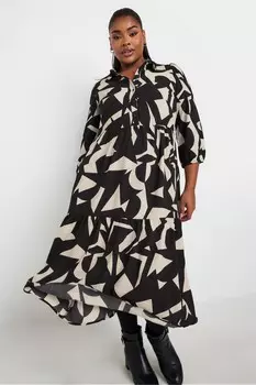Платье рубашка с рукавом 3/4 Yours Curve, черный