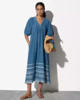 Платье-рубашка с рюшами и рукавами-буфами Parfois, синий