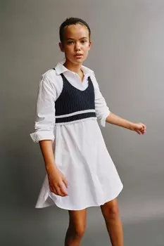 Платье-рубашка с трикотажным топом ZARA, белый