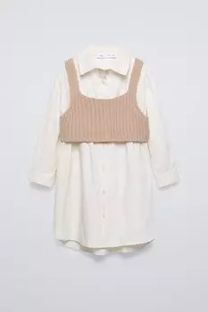 Платье-рубашка с трикотажным топом ZARA, бежевый