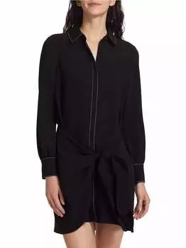 Платье-рубашка с юбкой-халатом из крепа Габи черного/цвета слоновой кости cinq a sept