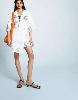 Платье-рубашка с юбкой-оберткой из хлопка Topshop, связанное крючком, белого цвета