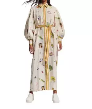 Платье-рубашка с вышивкой в клетку кремового цвета ALEMAIS