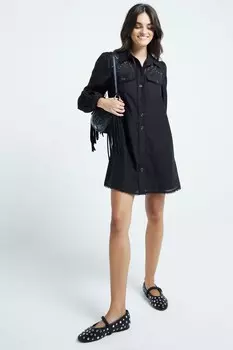Платье рубашка с заклепками и ажурной отделкой River Island, черный