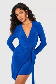 Платье-рубашка с запахом Boohoo, кобальтовый