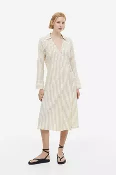 Платье-рубашка с запахом H&M, бежевый/полосатый