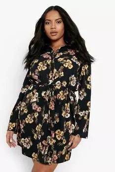 Платье-рубашка с завязками на талии плюс boohoo, черный