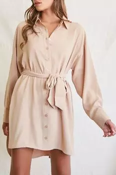 Платье-рубашка с завязками на талии Forever 21, серо-коричневый