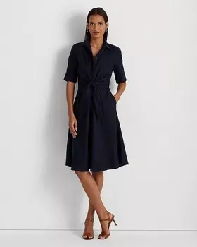 Платье-рубашка с завязкой спереди Lauren Ralph Lauren, синий