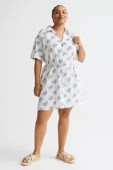 Платье-рубашка с завязывающимся поясом H&amp;M, белый/маленькие цветы