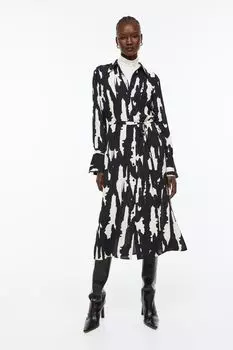 Платье-рубашка с завязывающимся поясом H&amp;M, черный/узор