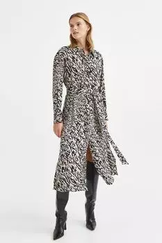 Платье-рубашка с завязывающимся поясом H&amp;M, светло-бежевый/узор