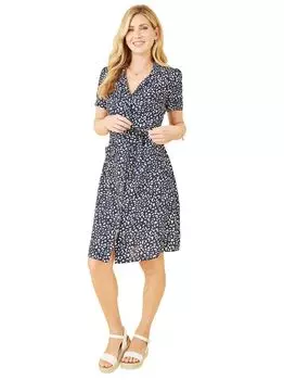 Платье-рубашка с животным принтом Yumi, темно-синий