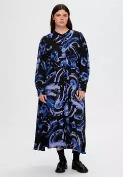 Платье-рубашка Selected Femme ПРИНТ, черный