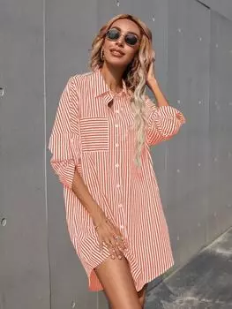 Платье-рубашка Shein Frenchy с закатанными рукавами, коралловый / оранжевый