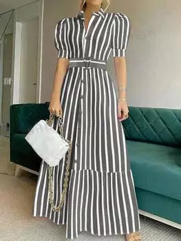 Платье-рубашка Shein Priv в полоску, серый