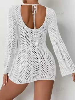 Платье-рубашка Shein Swim BohoFeel с открытой спиной, белый