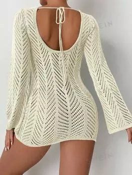 Платье-рубашка Shein Swim BohoFeel с открытой спиной и расклешенными рукавами, абрикосовый