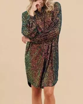 Платье-рубашка Shimmering Splendor Sequin в черном цвете Multi Jodifl