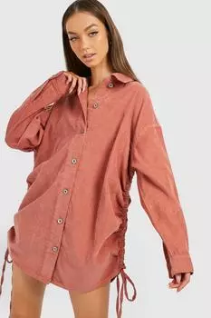 Платье-рубашка со сборками Boohoo, розовый