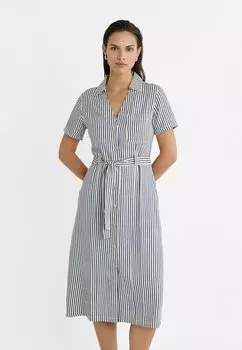 Платье-рубашка Striped Midi Stradivarius, королевский синий