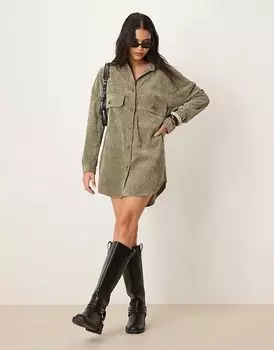 Платье-рубашка свободного кроя цвета хаки ASOS DESIGN