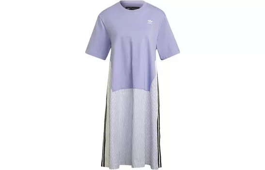 Платье-рубашка свободного кроя с круглым вырезом, фиолетовое Adidas Originals