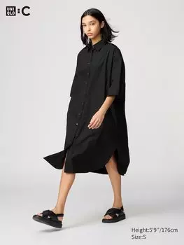 Платье-Рубашка свободного покроя из хлопка (половина рукава) Uniqlo, черный