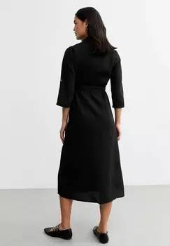 Платье-рубашка TIE WAIST MIDI New Look, черный