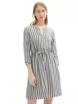 Платье-рубашка TOM TAILOR со шнуровкой, цвет Offwhite Navy Vertical Stripe