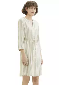 Платье-рубашка TOM TAILOR со шнуровкой, цвет Green Offwhite Stripe