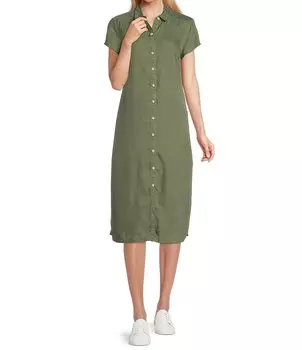 Платье-рубашка Tommy Bahama Mission Beach из мягкого саржевого воротника с завязками на пуговицах спереди и поясом, зеленый