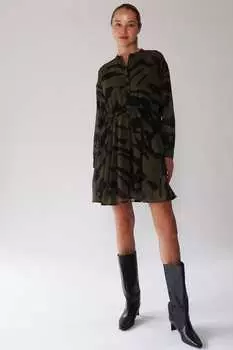 Платье-Рубашка трапециевидного кроя с длинными прозрачными рукавами и карманами Religion, зеленый