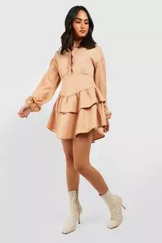 Платье-рубашка юбка с рюшами Boohoo, серый