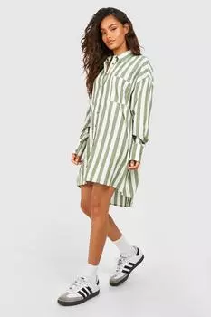 Платье-рубашка Ultimate Oversized в широкую полоску boohoo, зеленый